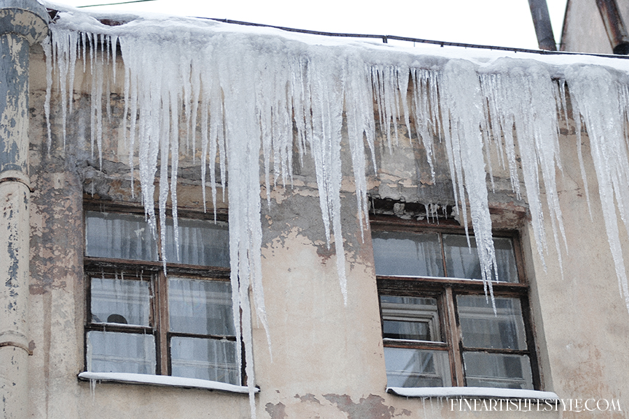 long icicles windows winter