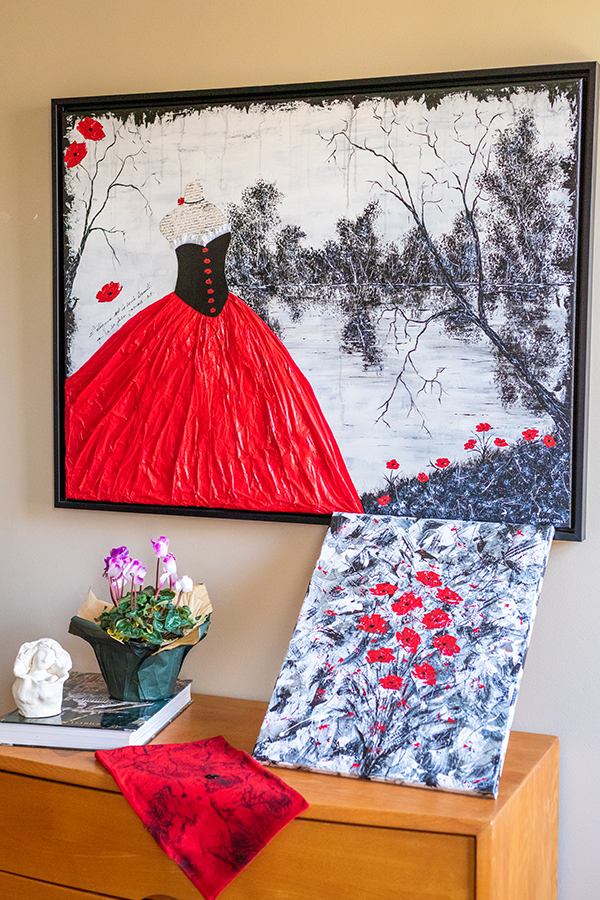 red poppied and dress painting